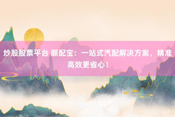 炒股股票平臺(tái) 順配寶：一站式汽配解決方案，精準(zhǔn)高效更省心！