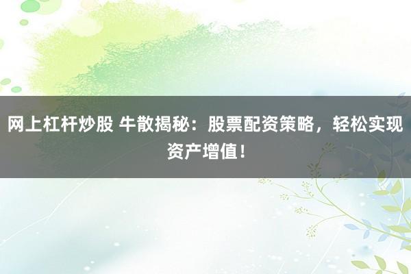 網上杠桿炒股 牛散揭秘：股票配資策略，輕松實現資產增值！
